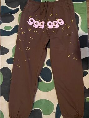 Sp5der Sweatpants Brown and Pink Small